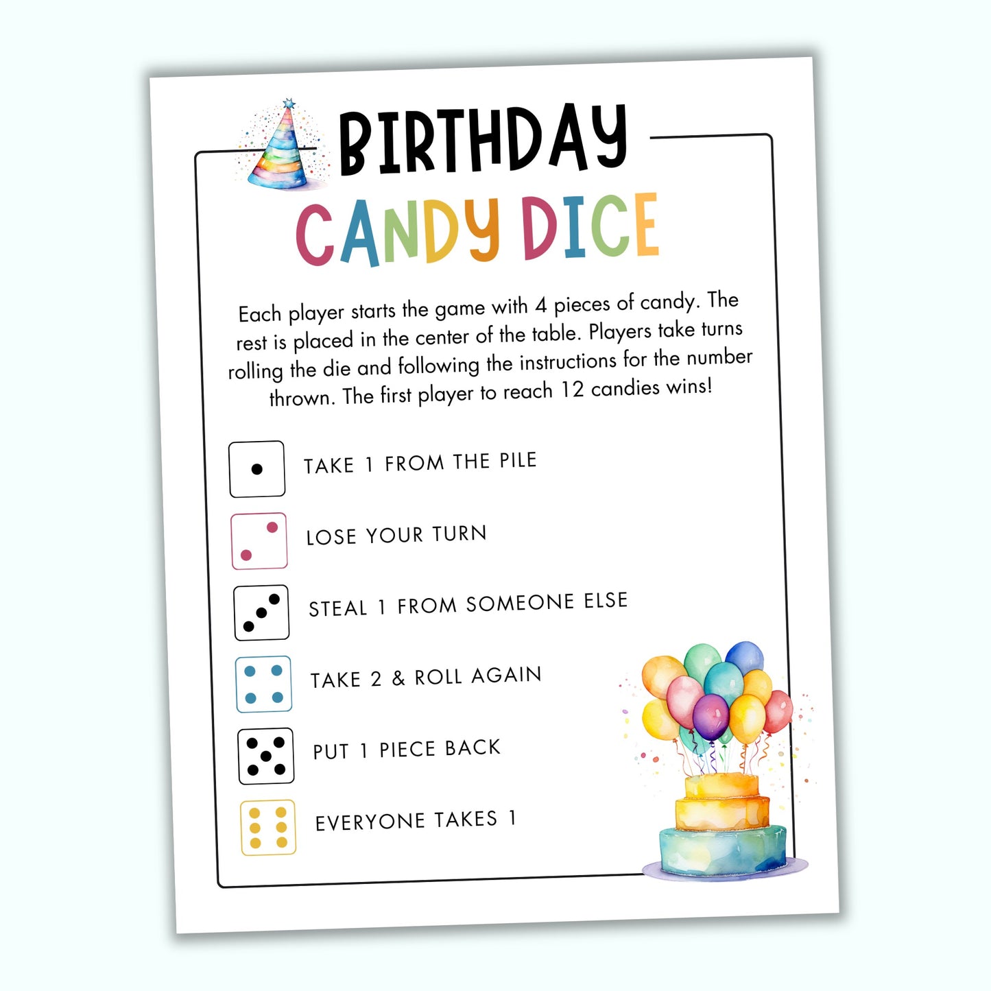 Birthday Candy Dice