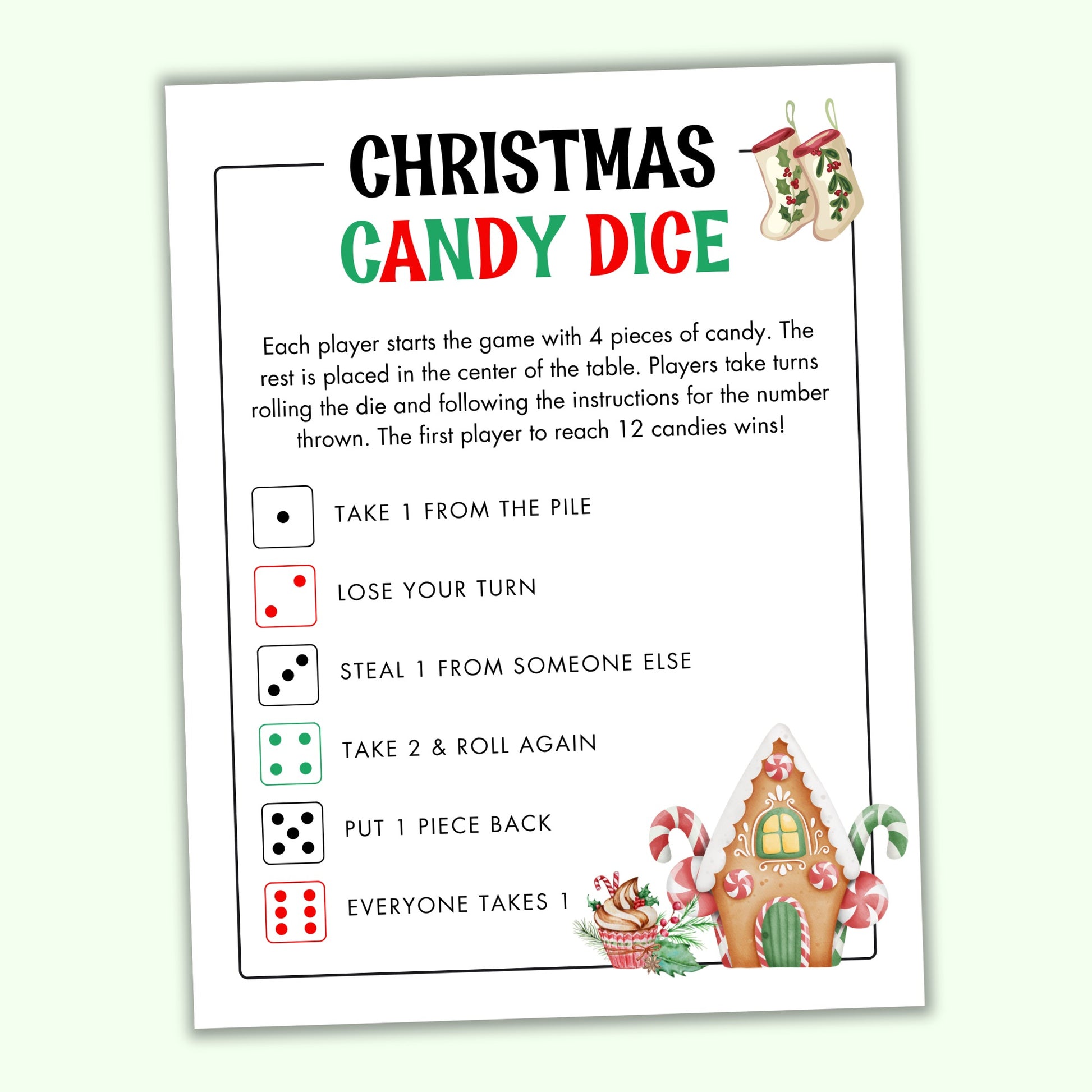 Christmas Candy Dice Game Free Printable Christmas Candy Dice Game Free Printable