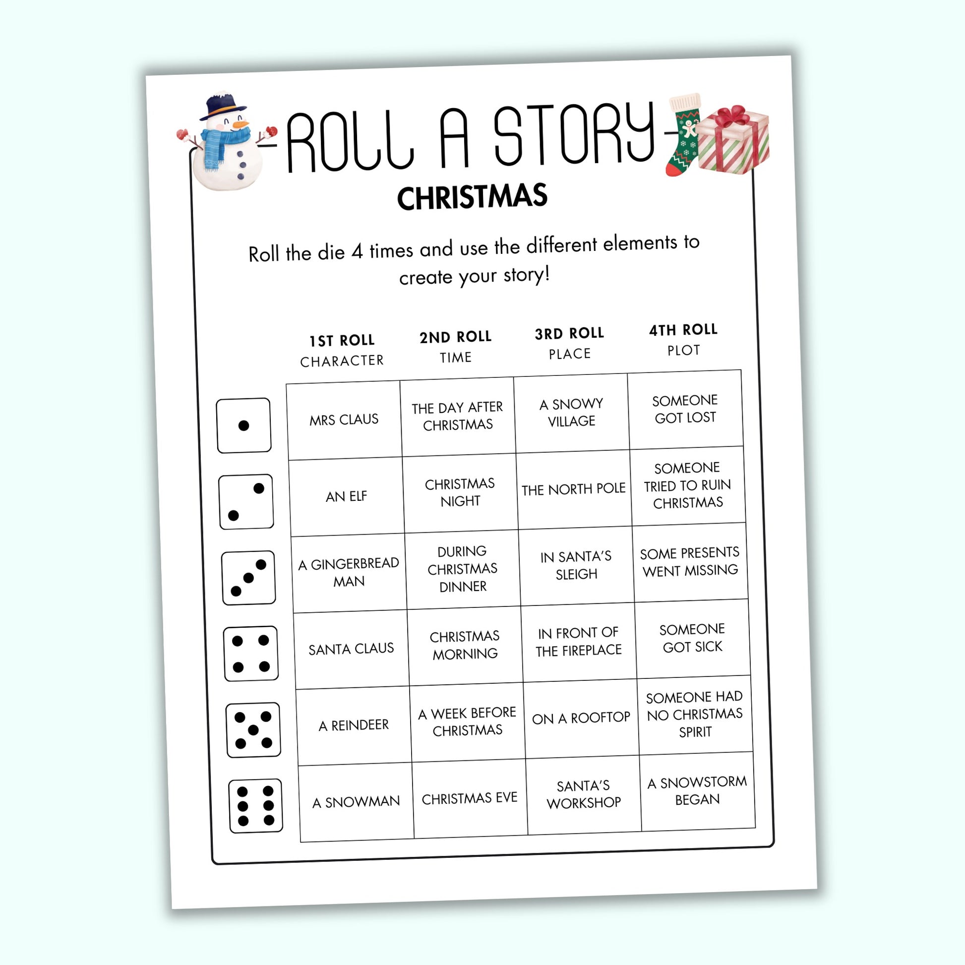 Christmas Roll A Story Free Printable Christmas Roll A Story Free Printable