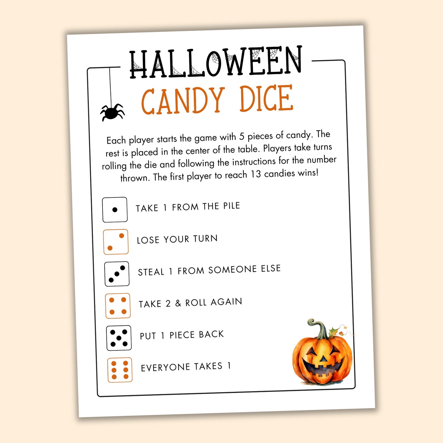 Halloween Candy Dice