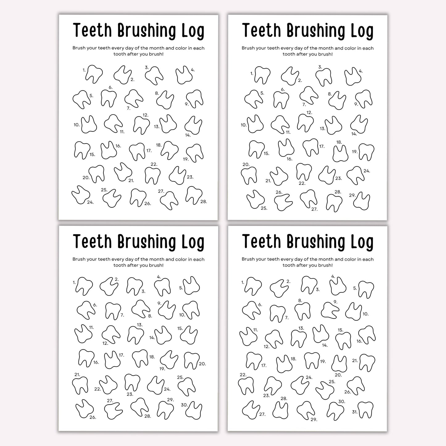 Monthly Teeth Brushing Log