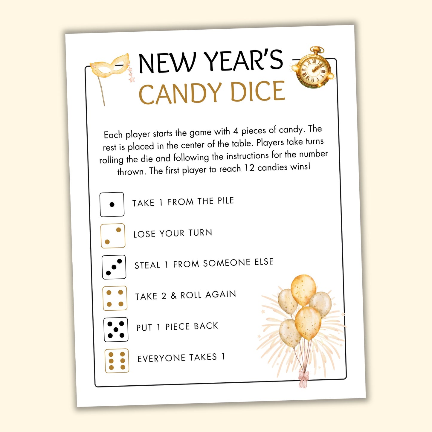 New Year's Candy Dice