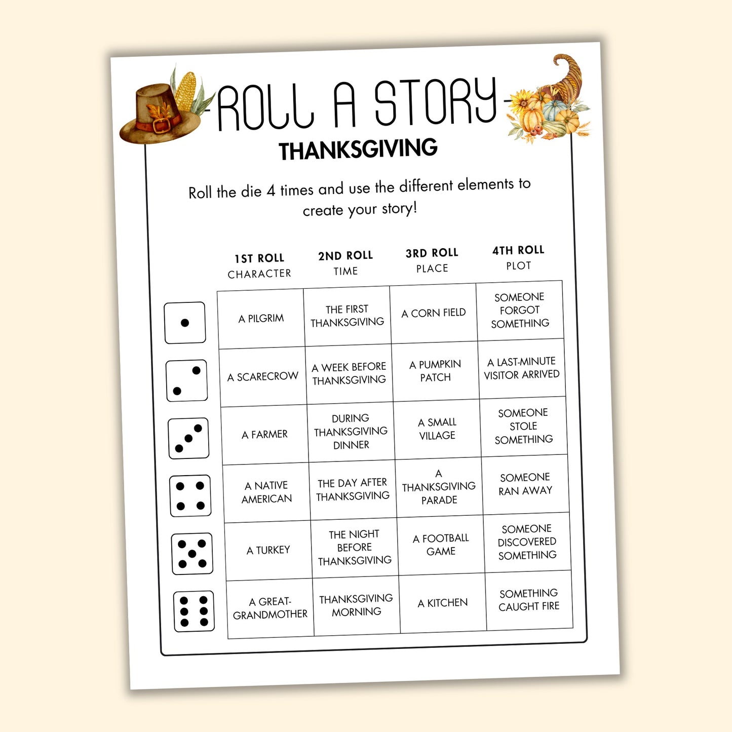 Thanksgiving Roll a Story Game