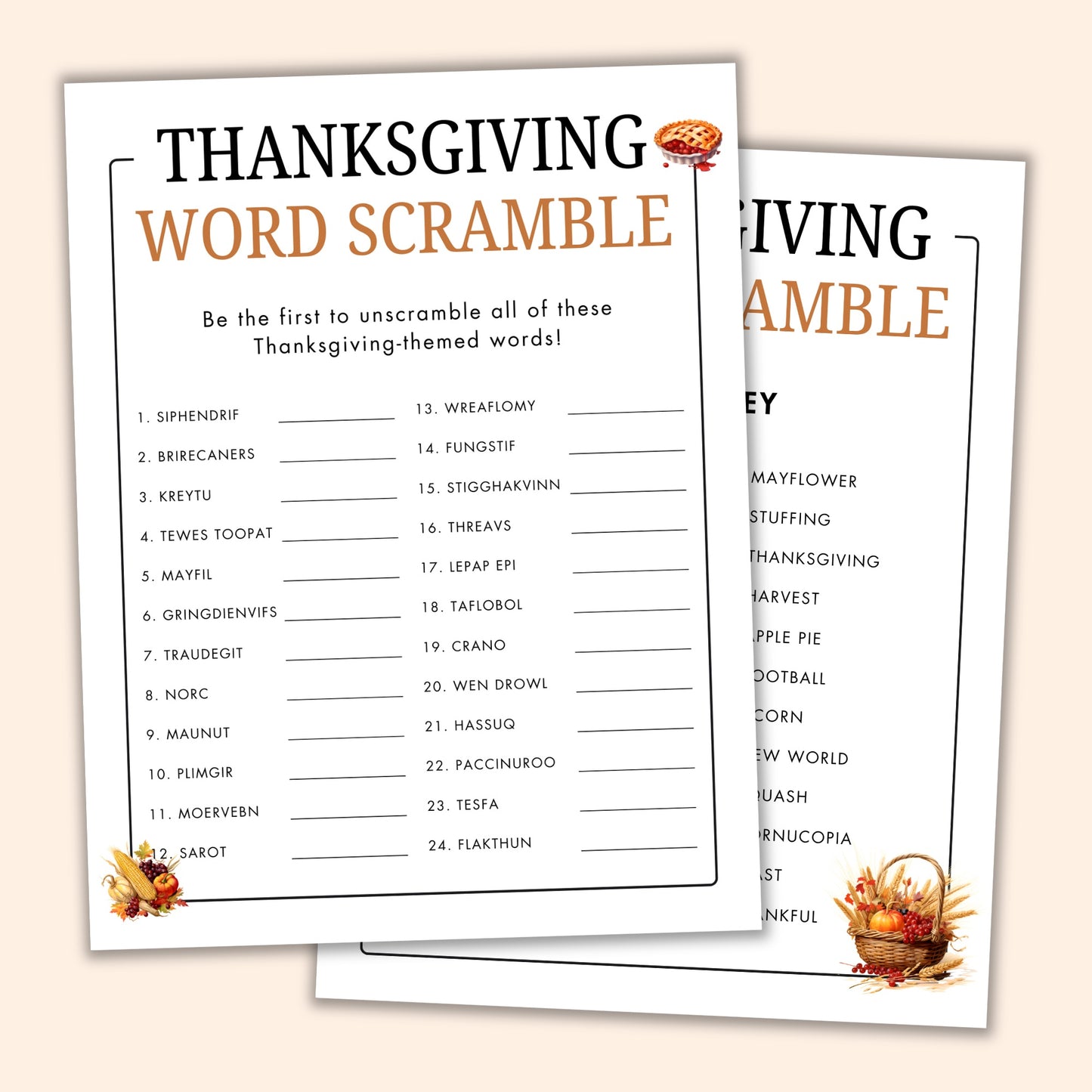 Thanksgiving Word Scramble