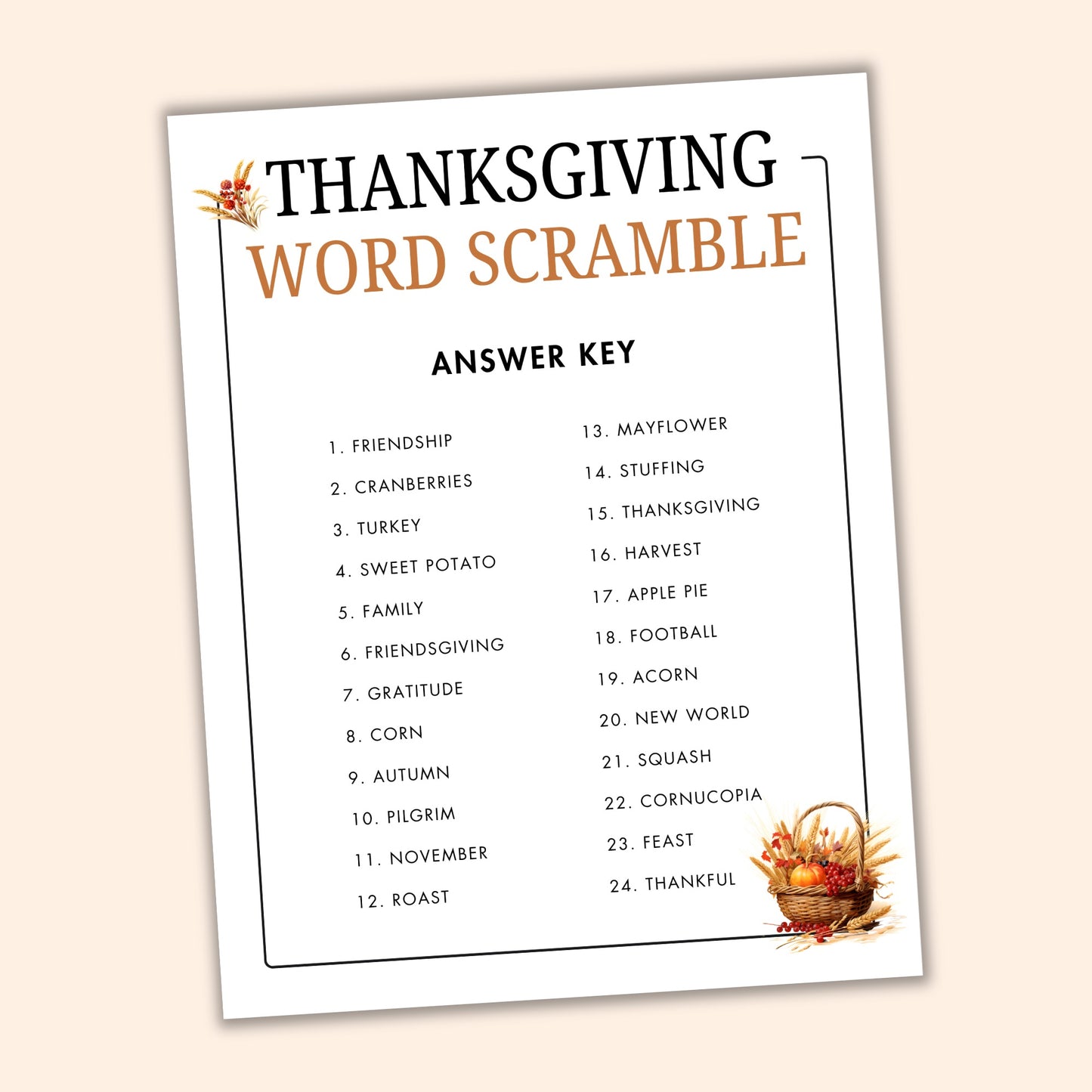 Thanksgiving Word Scramble