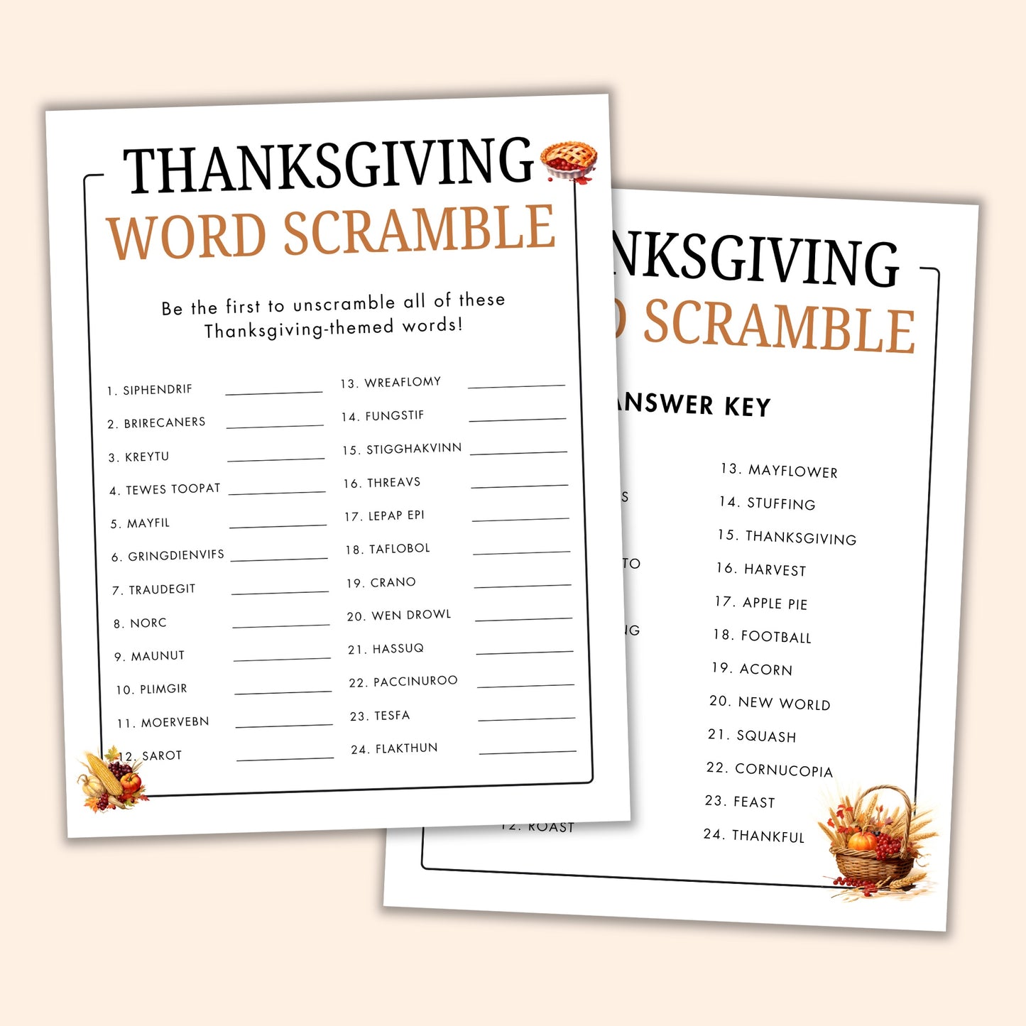 Thanksgiving Word Scramble