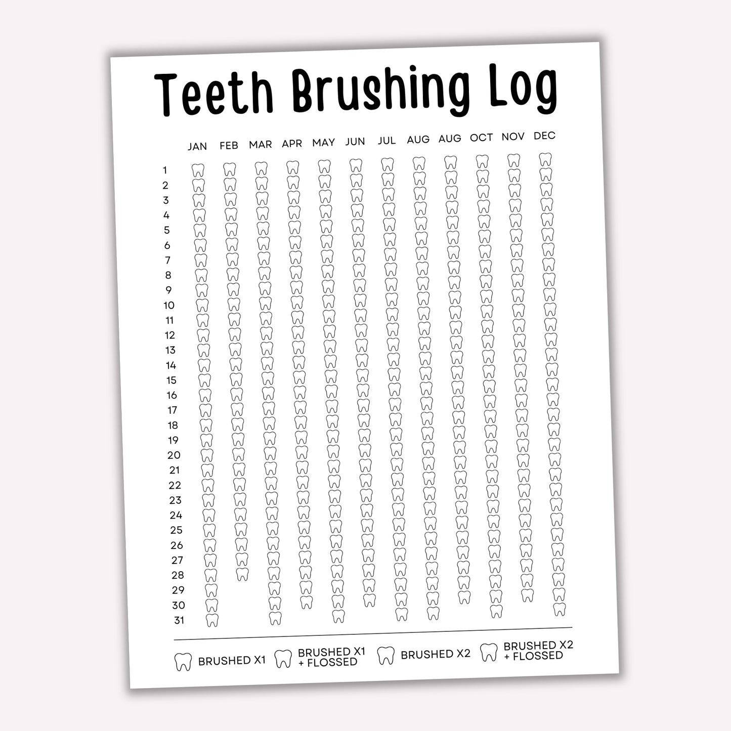 Yearly Teeth Brushing Log