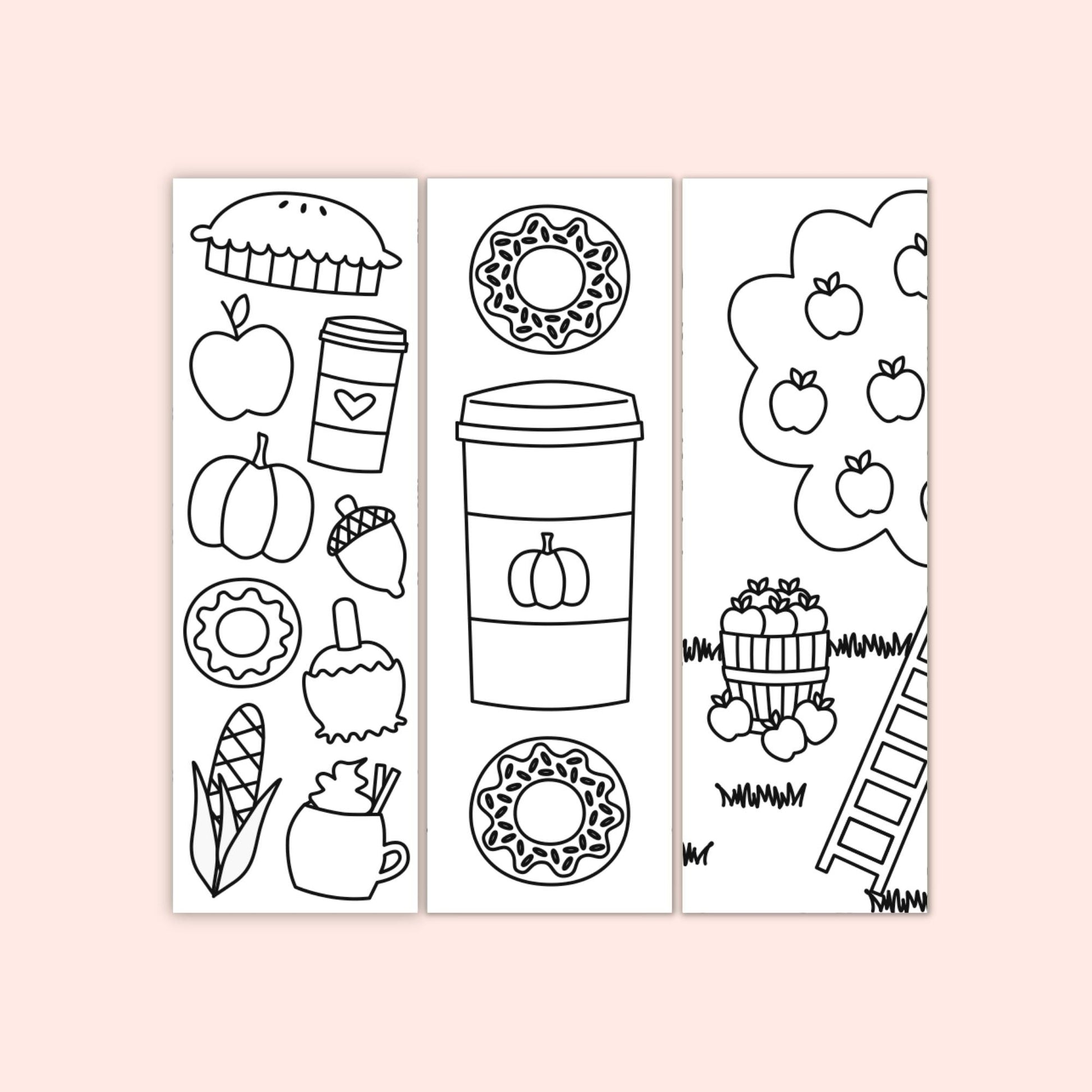 Autumn Coloring Bookmark for Kids, Printable Fall Coloring Bookmarks