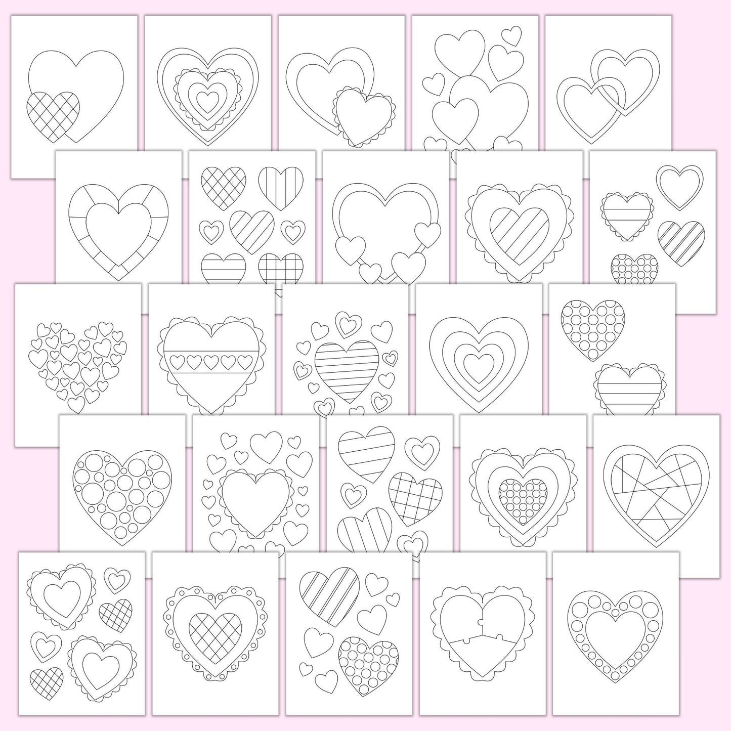 Heart Colouring Pages (Set of 25)