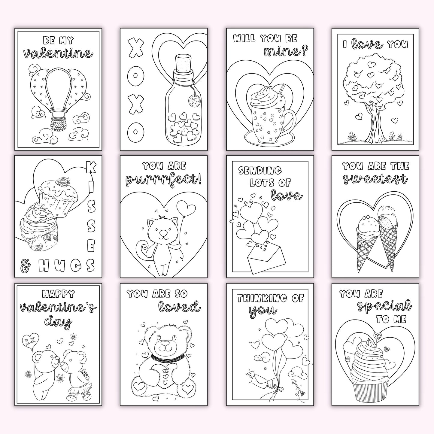 Valentine's Day Colouring Cards (Set of 12)