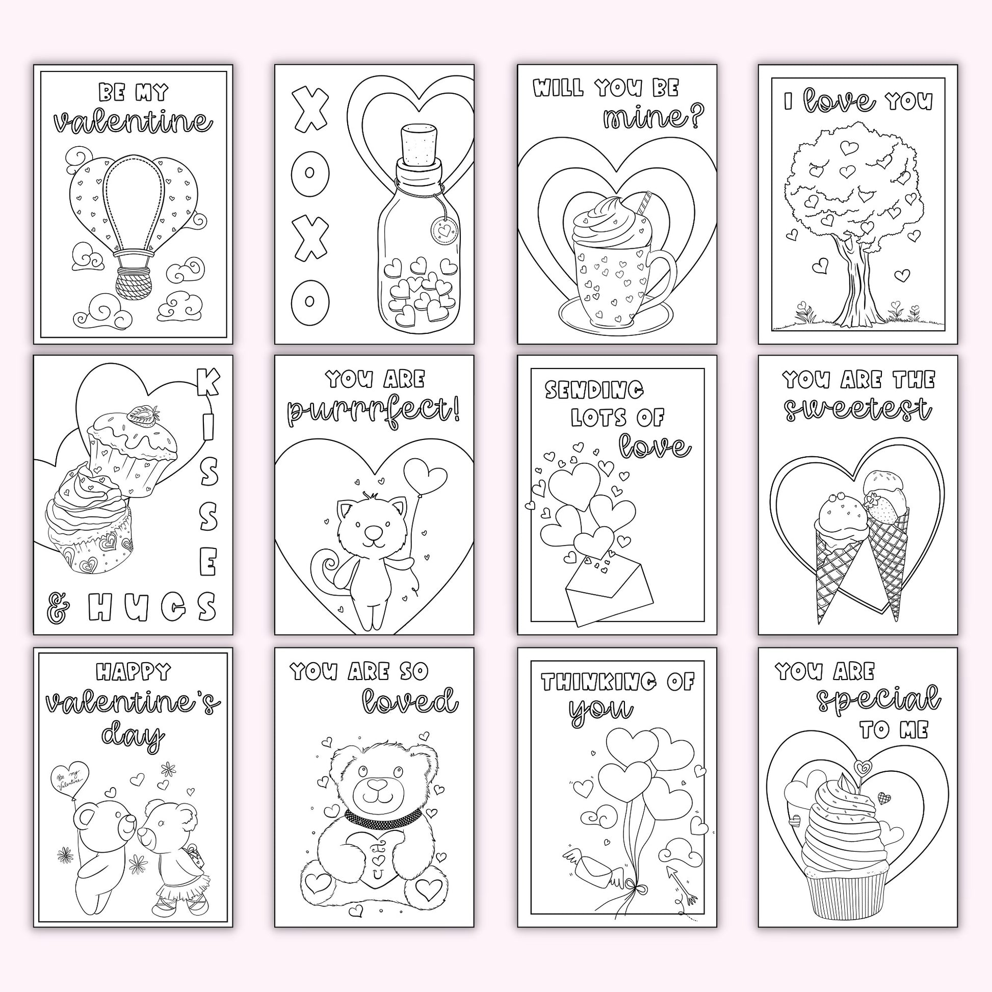 Valentine #39 s Day Colouring Cards (Set of 12) Printables by The Craft