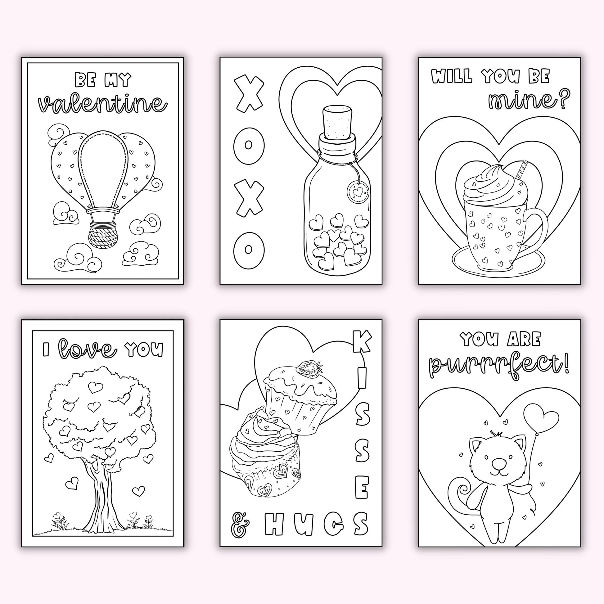 Valentine's Day Colouring Cards (Set of 12) – Printables by The