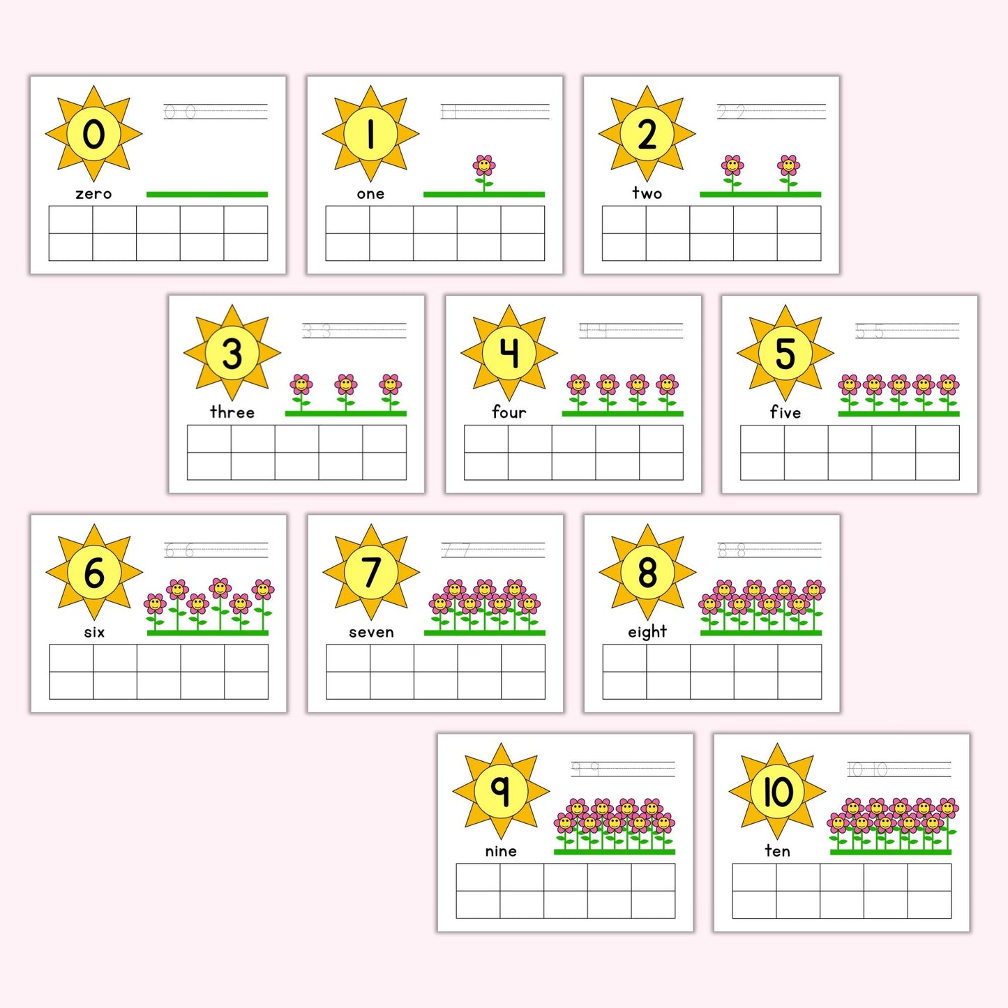 Spring Counting Play Dough Mats (0-10)